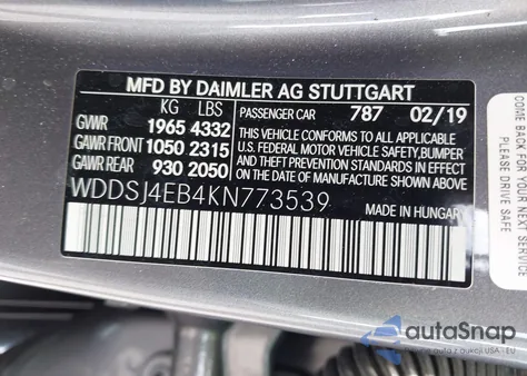 2019 Mercedes-Benz Cla 250 из США, поврежденный, VIN WDDSJ4EB4KN773539